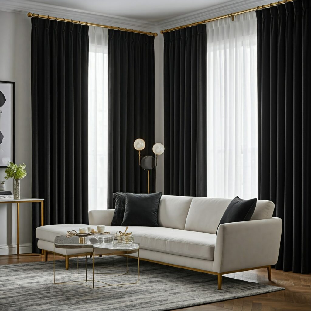 black living room curtain ideas