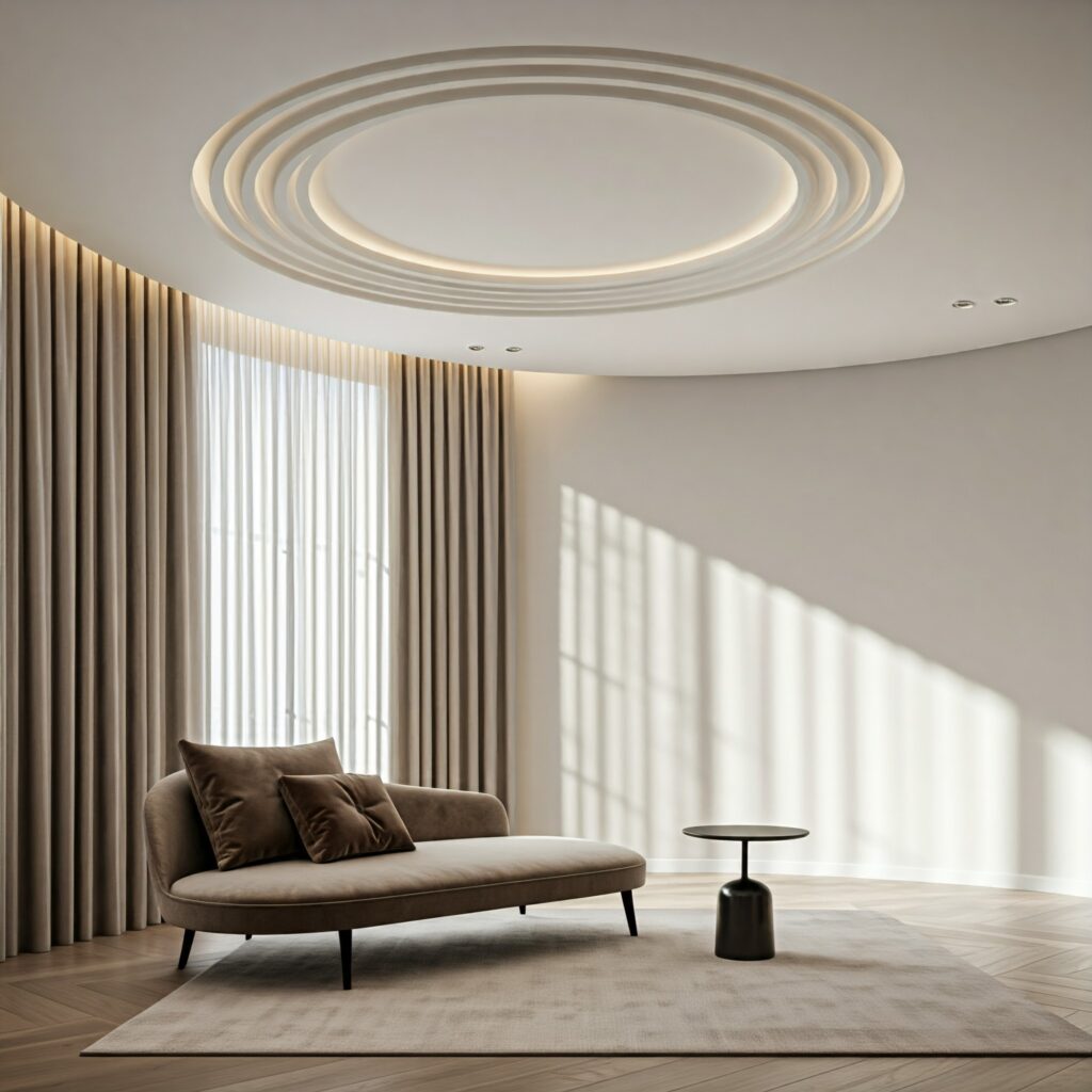 Curve Living Room False Ceiling Designs